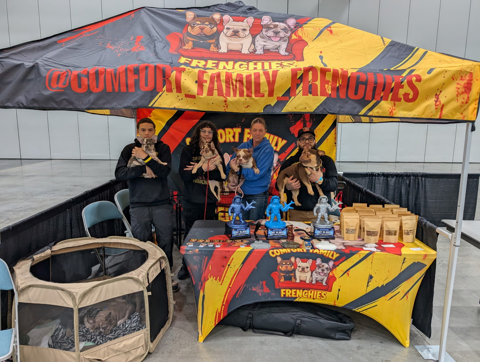 Comfort Family Frenchies booth at a dog show