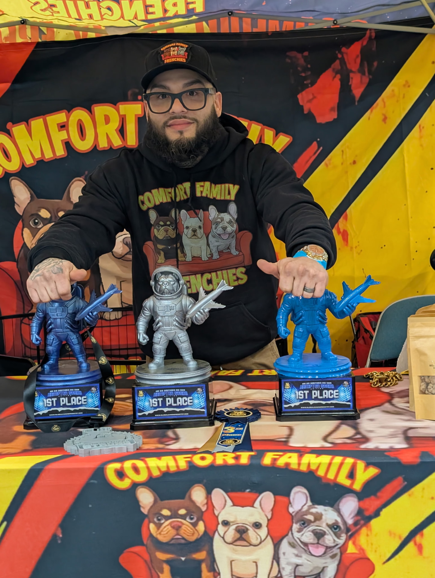 First place dog show awards for Comfort Family Frenchies